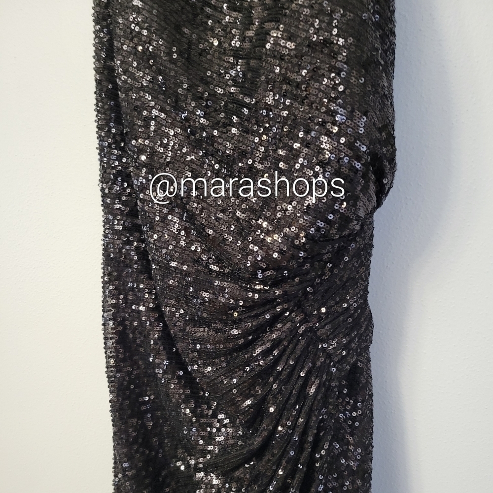 La Femme Sequin Gown with One Shoulder Top and Open Back Dress - Picture 5 of 7